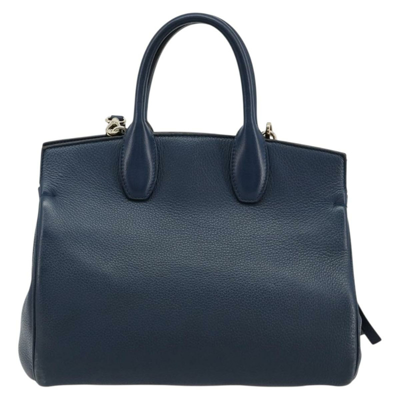 【日本直送】Salvatore Ferragamo Studio 手提包 皮革 2way 藍色 金色 Auth 181716A-1