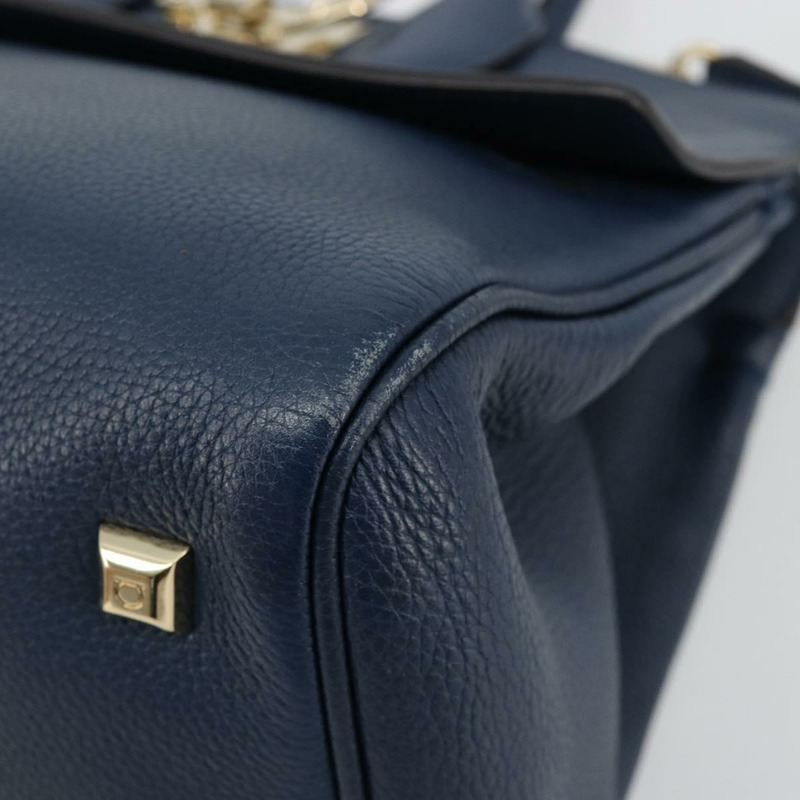 【日本直送】Salvatore Ferragamo Studio 手提包 皮革 2way 藍色 金色 Auth 181716A-8