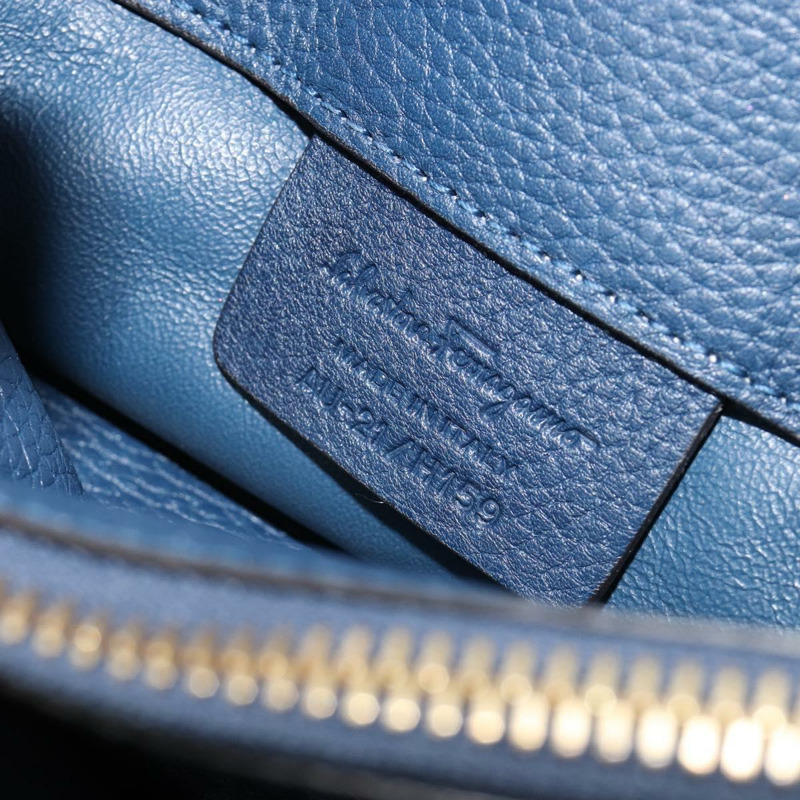 【日本直送】Salvatore Ferragamo Studio 手提包 皮革 2way 藍色 金色 Auth 181716A-10