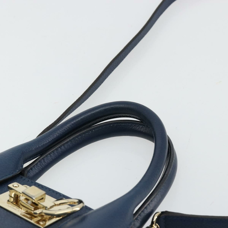 【日本直送】Salvatore Ferragamo Studio 手提包 皮革 2way 藍色 金色 Auth 181716A-13