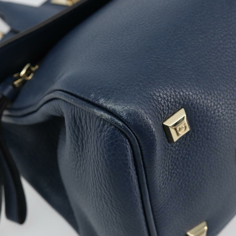 【日本直送】Salvatore Ferragamo Studio 手提包 皮革 2way 藍色 金色 Auth 181716A-15