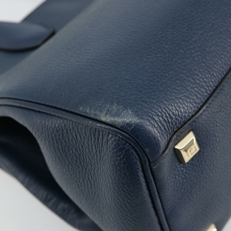 【日本直送】Salvatore Ferragamo Studio 手提包 皮革 2way 藍色 金色 Auth 181716A-17