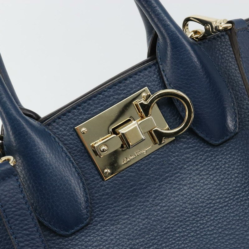 【日本直送】Salvatore Ferragamo Studio 手提包 皮革 2way 藍色 金色 Auth 181716A-18