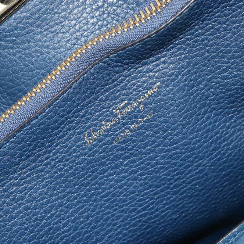 【日本直送】Salvatore Ferragamo Studio 手提包 皮革 2way 藍色 金色 Auth 181716A-19