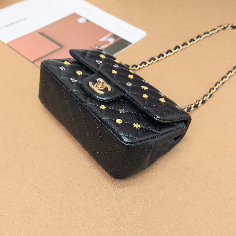 CHANEL 黑金羊皮大mini 肩背斜背包20*12*7 99新配件塵袋 保卡-2
