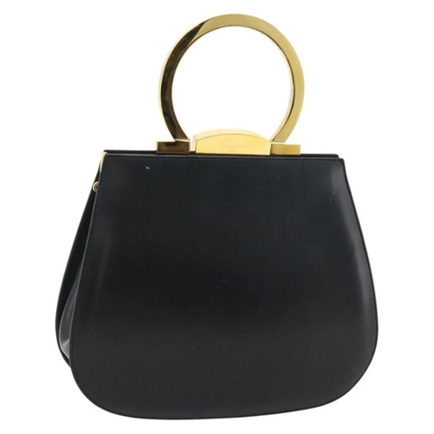 Salvatore Ferragamo Gancini 手提包 皮革 2way 黑色 金色 Auth 182803A