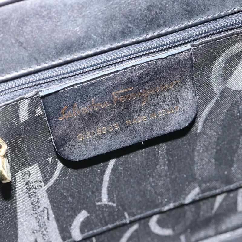 【日本直送】Salvatore Ferragamo Gancini 手提包 皮革 2way 黑色 金色 Auth 182803A-10