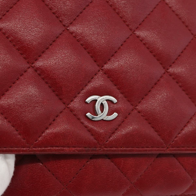 【日本直送】香奈兒 (CHANEL) 絎縫鏈條單肩包,羊皮材質,紅色,銀色雙C標誌,正品編號 182870SAV-17