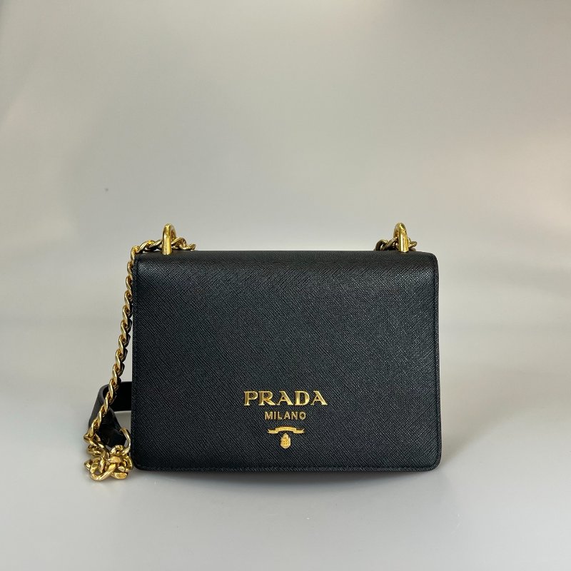 PRADA 黑金防刮鏈條包-0