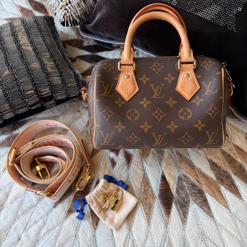 LV SPEEDY20 粉背帶 晶片款-5