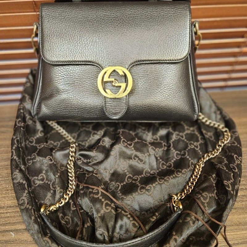 正品Gucci 經典荔枝牛皮肩背手提斜背包-1