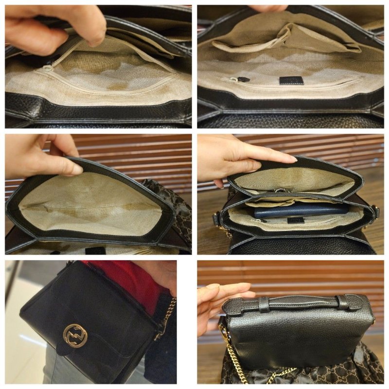 正品Gucci 經典荔枝牛皮肩背手提斜背包-6