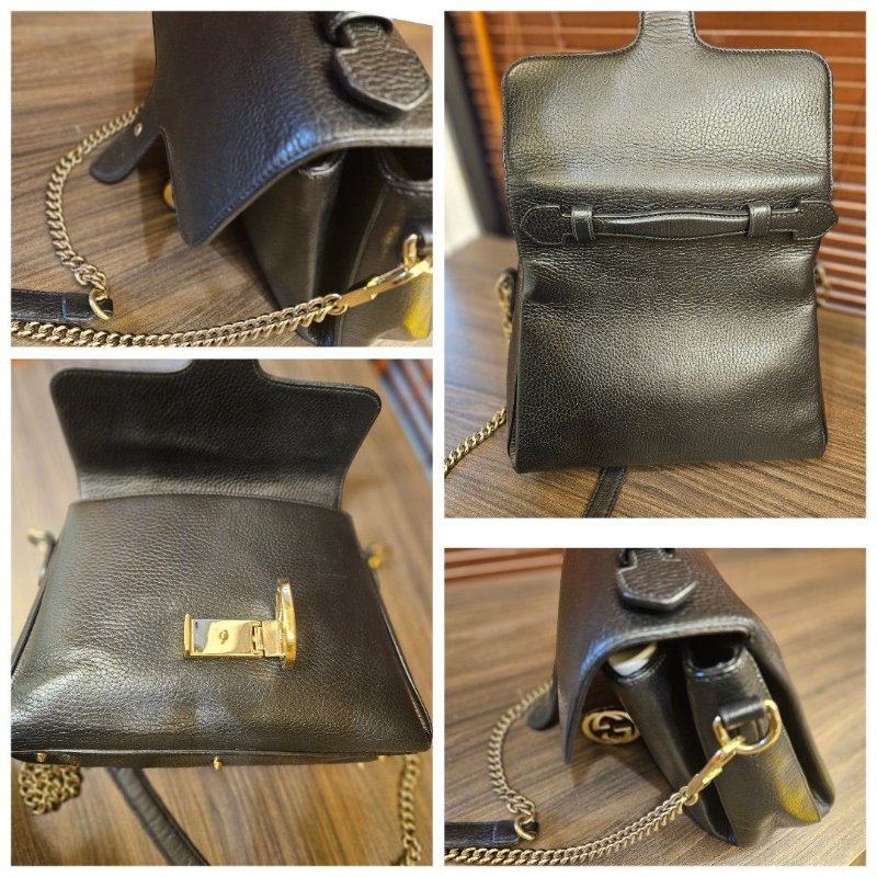 正品Gucci 經典荔枝牛皮肩背手提斜背包-8