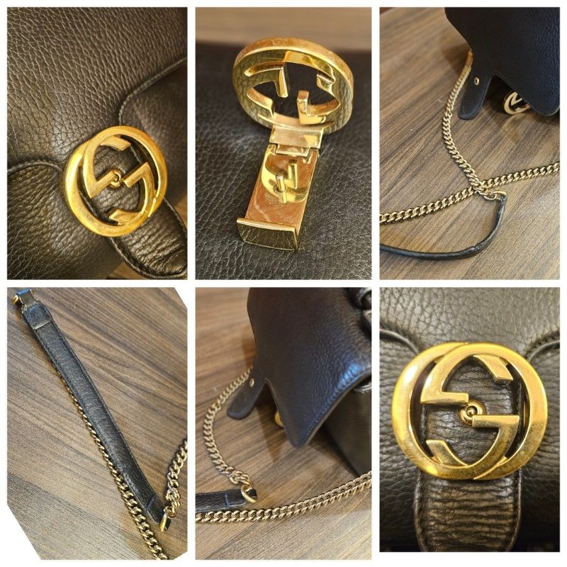 正品Gucci 經典荔枝牛皮肩背手提斜背包-9