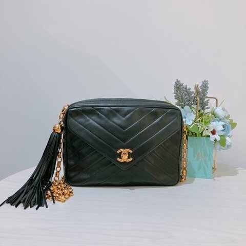 TK2070	香奈兒 小羊皮 中古 黑金手袋 Chanel Vintage Camera Bag Lambskin Black X GHW