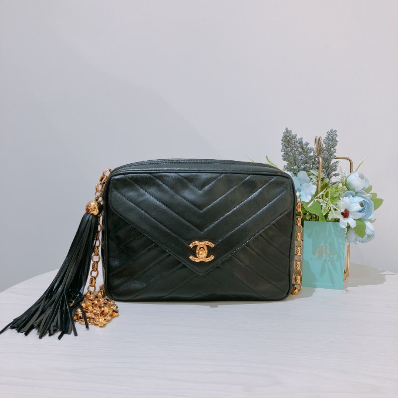 TK2070 香奈兒 小羊皮 中古 黑金手袋 Chanel Vintage Camera Bag Lambskin Black X GHW-0