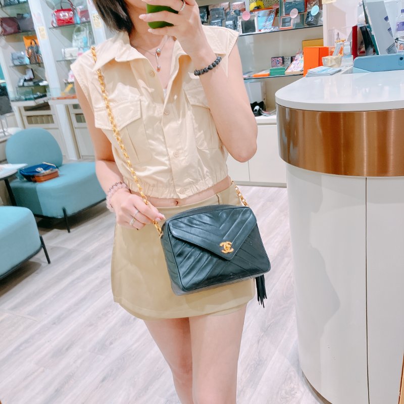 TK2070 香奈兒 小羊皮 中古 黑金手袋 Chanel Vintage Camera Bag Lambskin Black X GHW-1