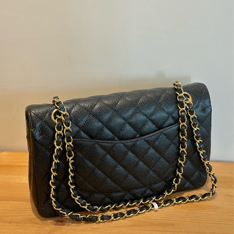 全新Chanel Classic Flap CF 經典菱格金扣鏈條肩帶 皮穿鏈 顆粒牛皮材質金色五金 口蓋包斜挎包單肩包 中號 medium黑色black-2