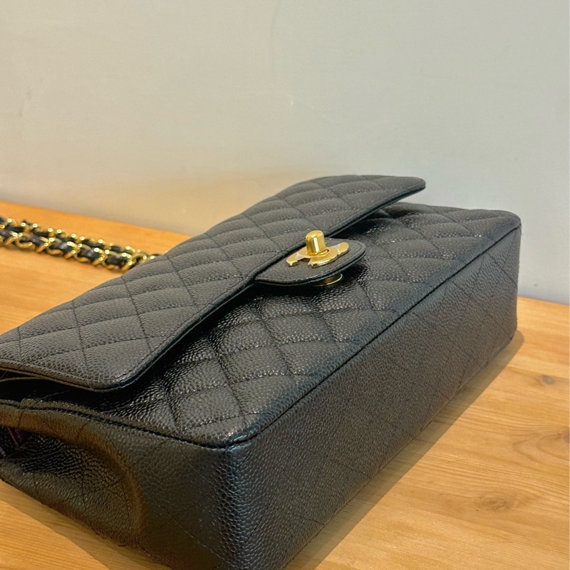 全新Chanel Classic Flap CF 經典菱格金扣鏈條肩帶 皮穿鏈 顆粒牛皮材質金色五金 口蓋包斜挎包單肩包 中號 medium黑色black-4