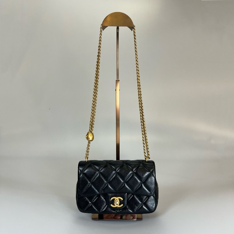 CHANEL CF愛心調節扣方胖包 黑金羊 AS3828/晶片款-0
