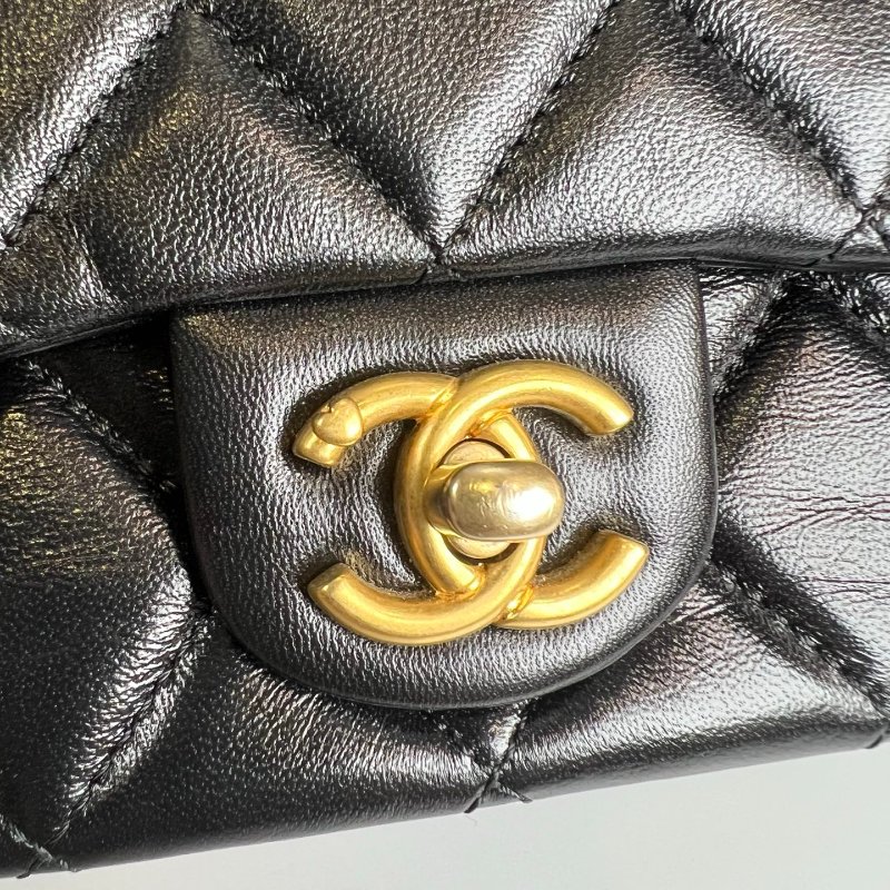 CHANEL CF愛心調節扣方胖包 黑金羊 AS3828/晶片款-7