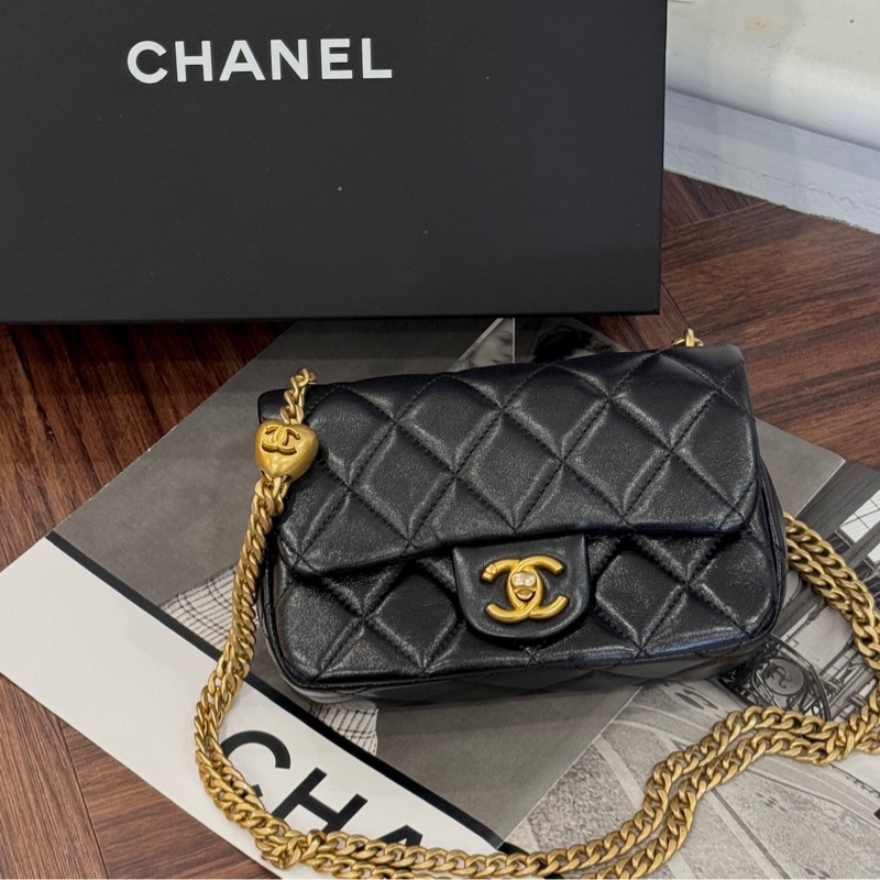 CHANEL CF愛心調節扣方胖包 黑金羊 AS3828/晶片款-0