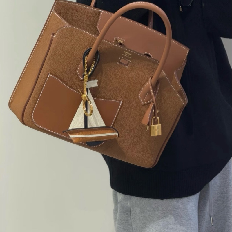 99新✨Hermes 愛馬仕 金棕金扣 Togo皮 desordre birkin30 手提包B刻 金扣💛正品-8