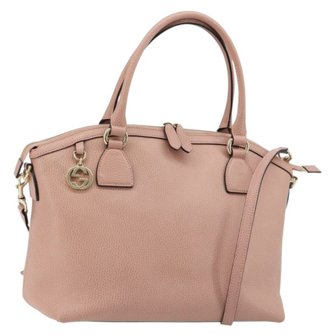 GUCCI 手提包 皮革 兩用 粉金 449651 正品 bs35273A