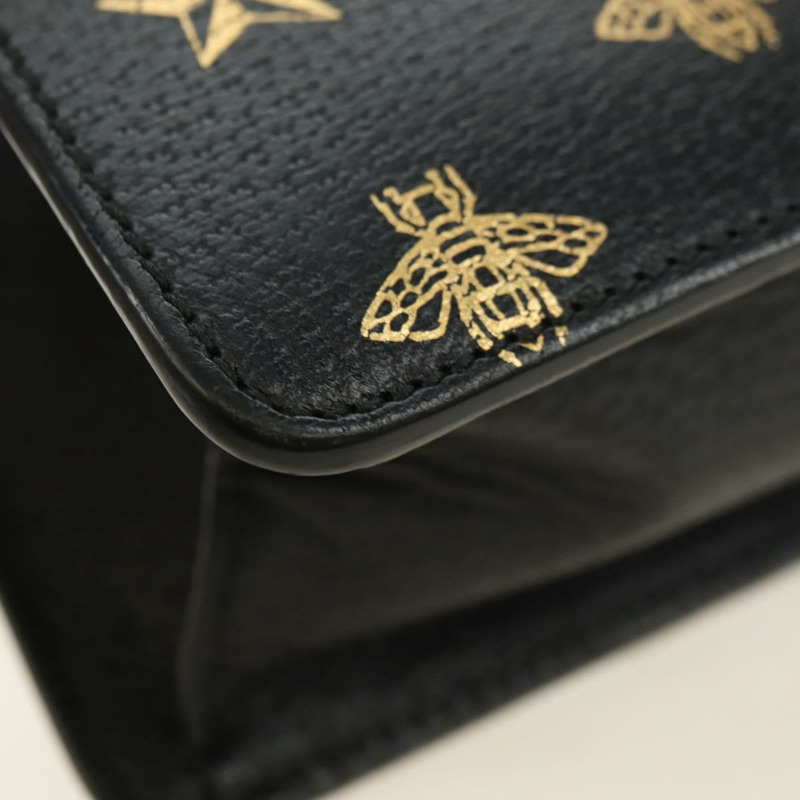 【日本直送】GUCCI 蜜蜂與星星雪莉系列手提包,皮革材質,三用,黑色/金色,貨號 470270,正品編號 181527SAV-17