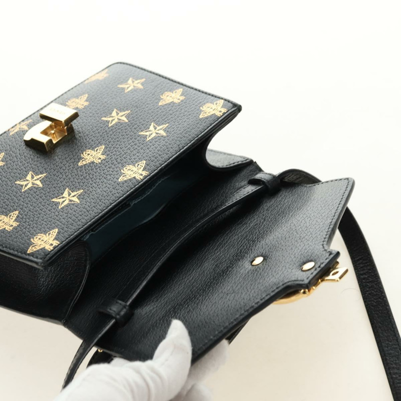 【日本直送】GUCCI 蜜蜂與星星雪莉系列手提包,皮革材質,三用,黑色/金色,貨號 470270,正品編號 181527SAV-23