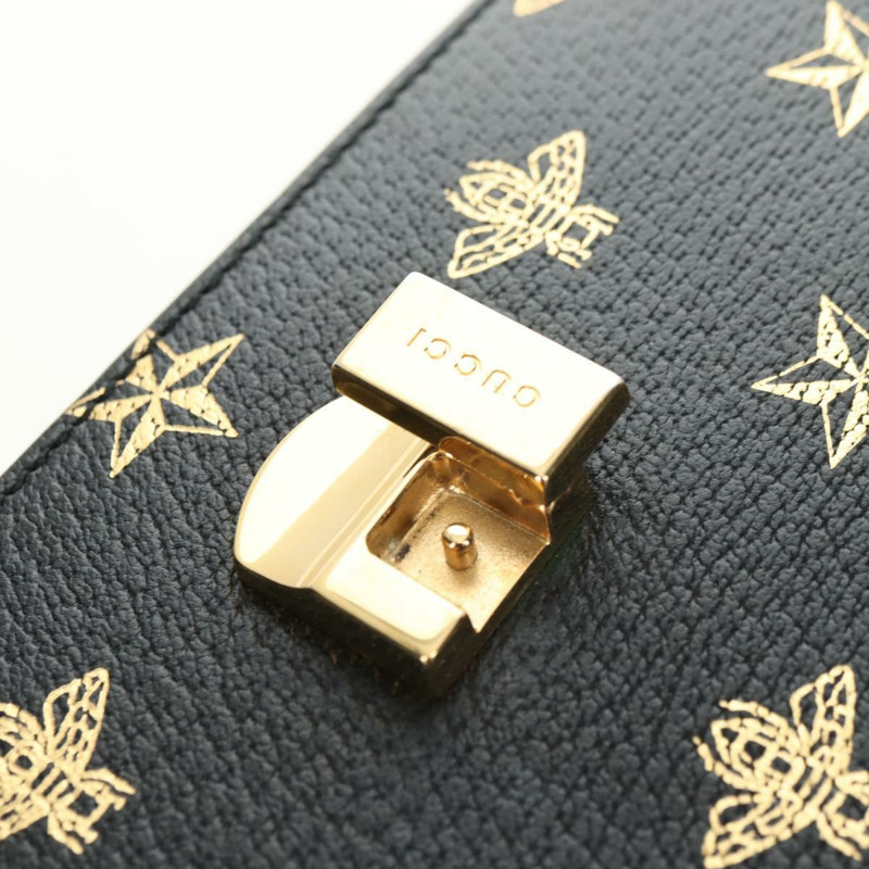 【日本直送】GUCCI 蜜蜂與星星雪莉系列手提包,皮革材質,三用,黑色/金色,貨號 470270,正品編號 181527SAV-25