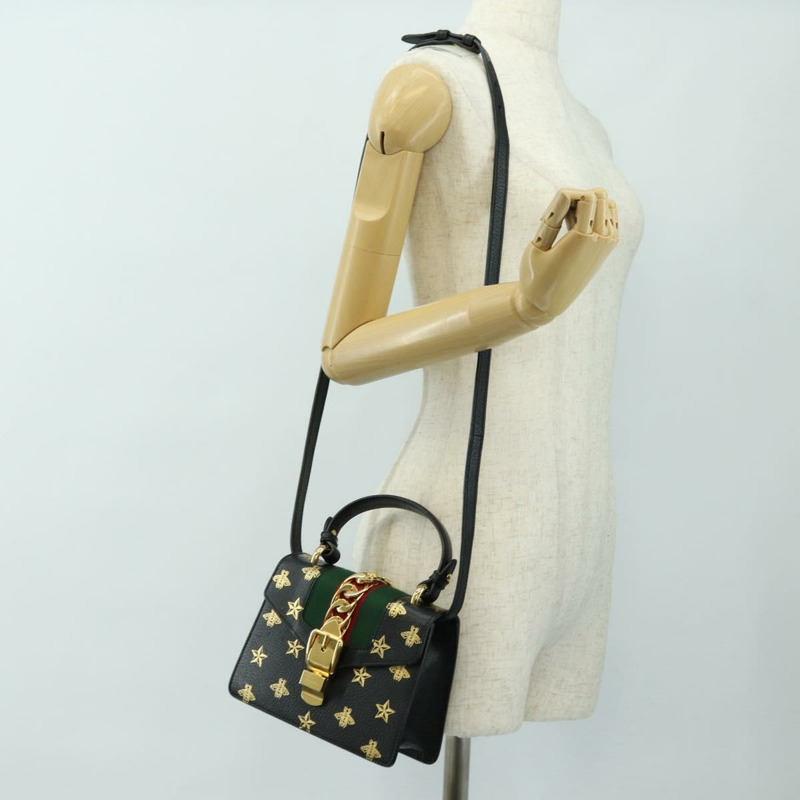 【日本直送】GUCCI 蜜蜂與星星雪莉系列手提包,皮革材質,三用,黑色/金色,貨號 470270,正品編號 181527SAV-32