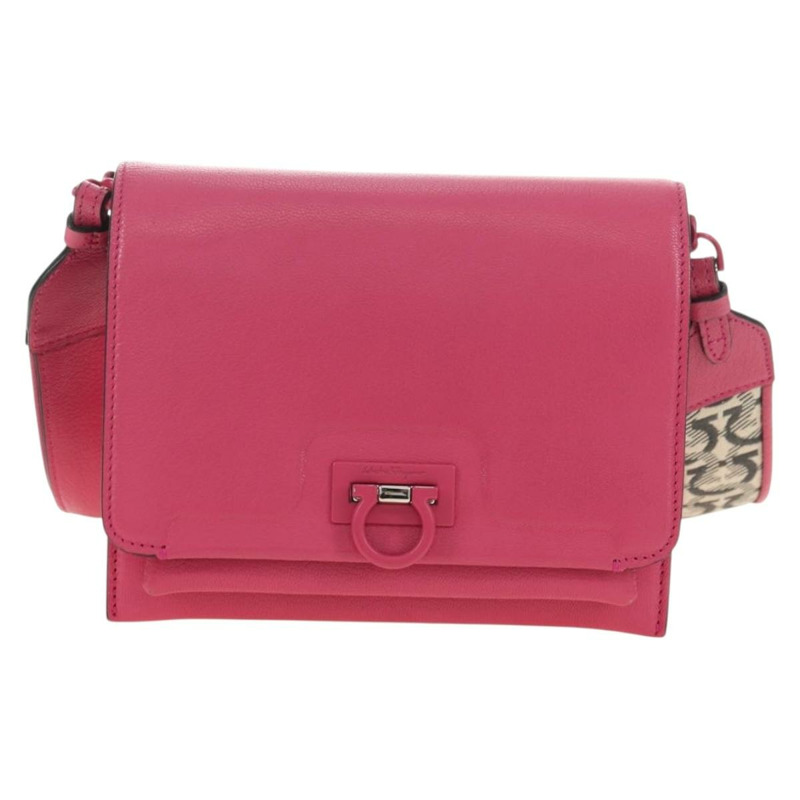 【日本直送】Salvatore Ferragamo Gancini 單肩包 皮革 粉紅色 銀色 正品 181622V-12