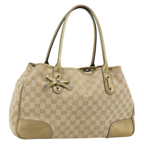 GUCCI GG帆布精美托特包 米色金色 163805 正品 182171A