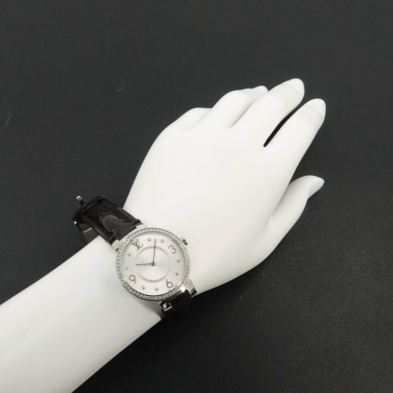 路易威登 Tambour 鑽石錶圈 Q13ML 女士腕錶 8P 銀色石英錶-2
