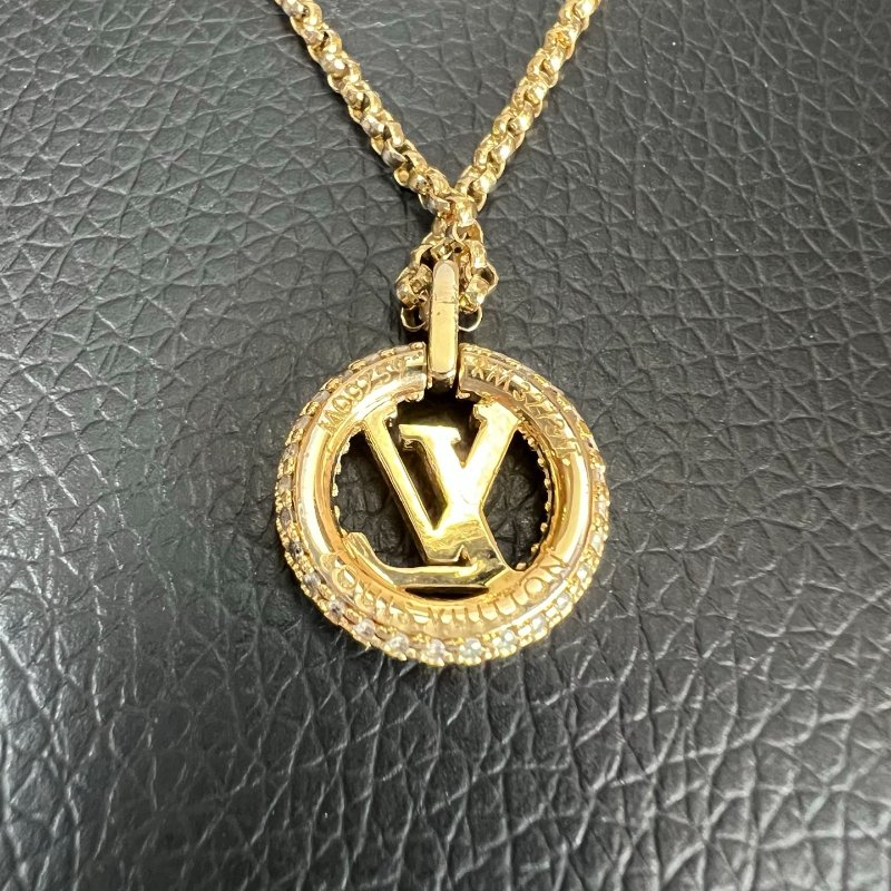 LV M00759 金水鑽圓形吊墜項鍊-2
