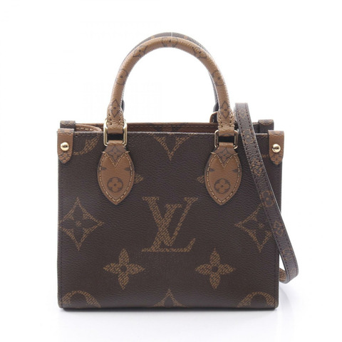 路易威登 OnTheGo BB Monogram Reverse 2WAY 手提包 M46839 PVC塗層帆布皮革棕色二手女款