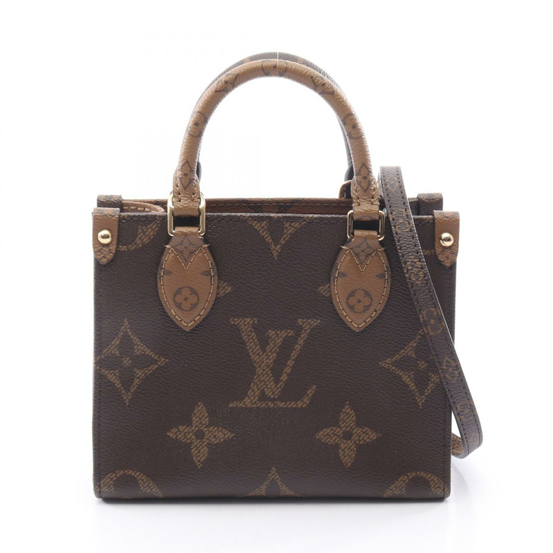 路易威登 OnTheGo BB Monogram Reverse 2WAY 手提包 M46839 PVC塗層帆布皮革棕色二手女款-0