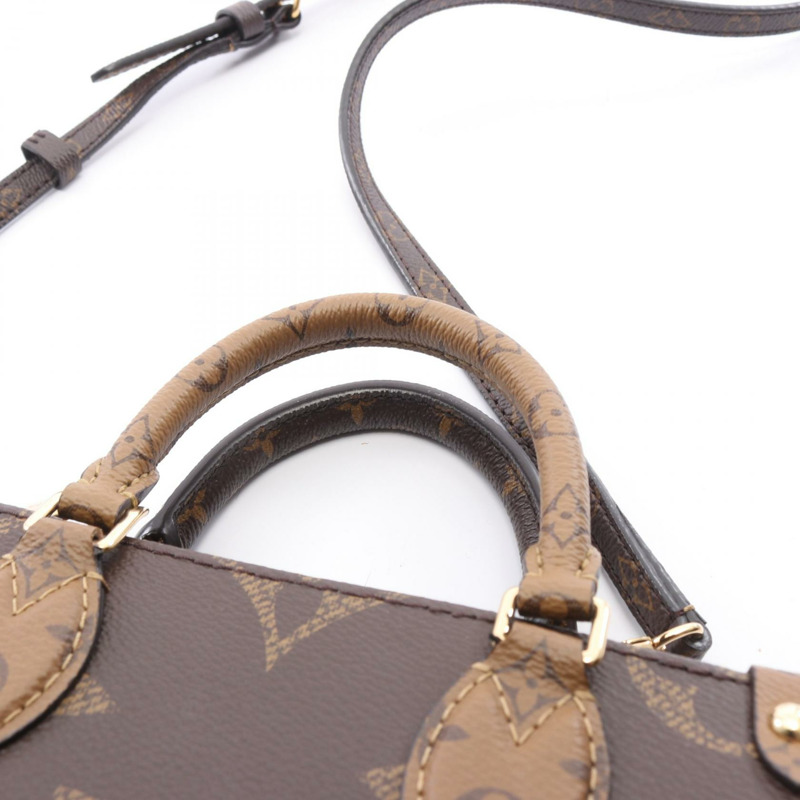 路易威登 OnTheGo BB Monogram Reverse 2WAY 手提包 M46839 PVC塗層帆布皮革棕色二手女款-5