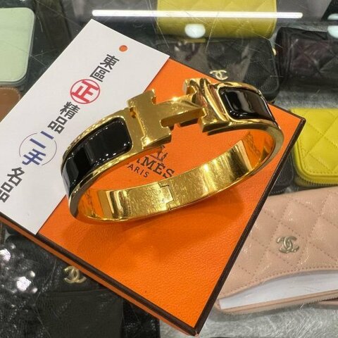 東區正精品㊣HERMES 愛馬仕黑色H琺瑯金釦手環H手環細版 S號 RZ6475