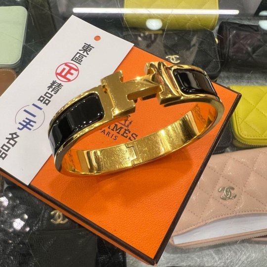 東區正精品㊣HERMES 愛馬仕黑色H琺瑯金釦手環H手環細版 S號 RZ6475-0