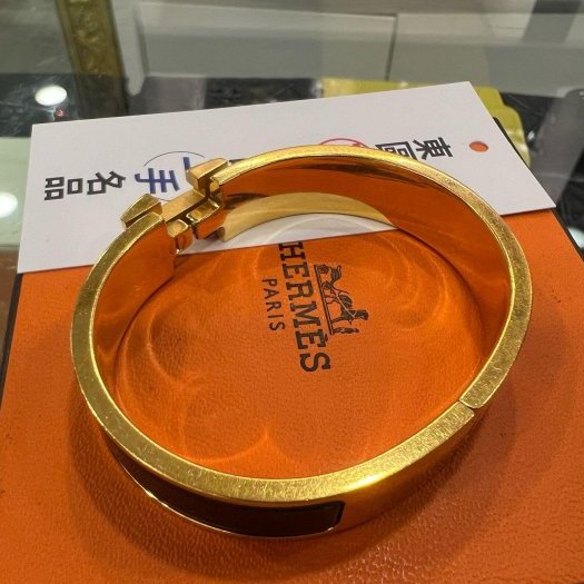 東區正精品㊣HERMES 愛馬仕黑色H琺瑯金釦手環H手環細版 S號 RZ6475-2