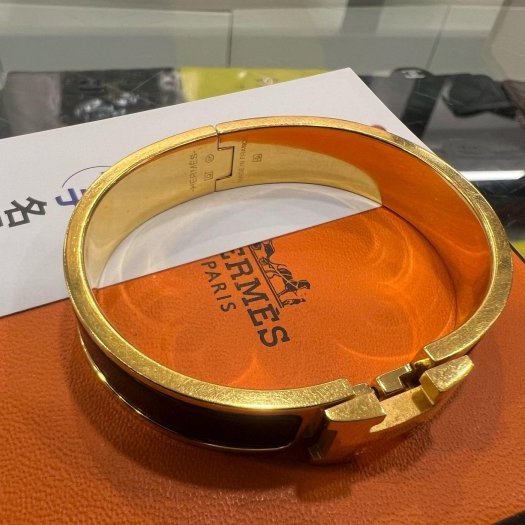 東區正精品㊣HERMES 愛馬仕黑色H琺瑯金釦手環H手環細版 S號 RZ6475-3