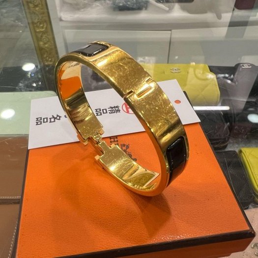 東區正精品㊣HERMES 愛馬仕黑色H琺瑯金釦手環H手環細版 S號 RZ6475-4