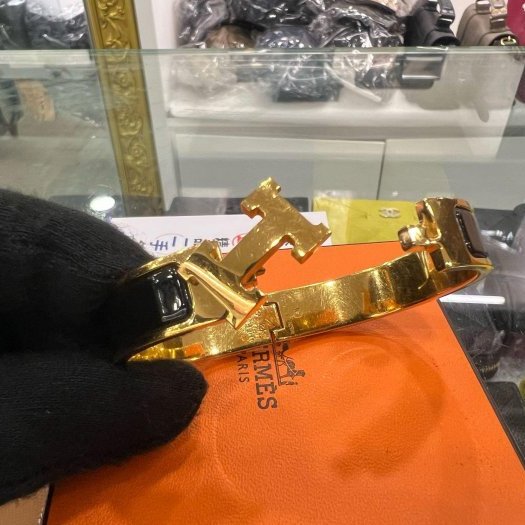 東區正精品㊣HERMES 愛馬仕黑色H琺瑯金釦手環H手環細版 S號 RZ6475-5