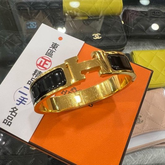 東區正精品㊣HERMES 愛馬仕黑色H琺瑯金釦手環H手環細版 S號 RZ6475-6
