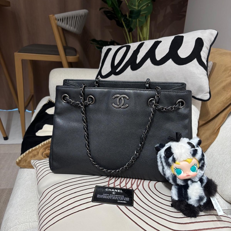 Chanel chain tote bag Caviar Skin grey-0