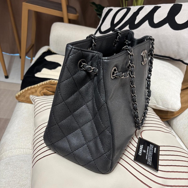 Chanel chain tote bag Caviar Skin grey-3