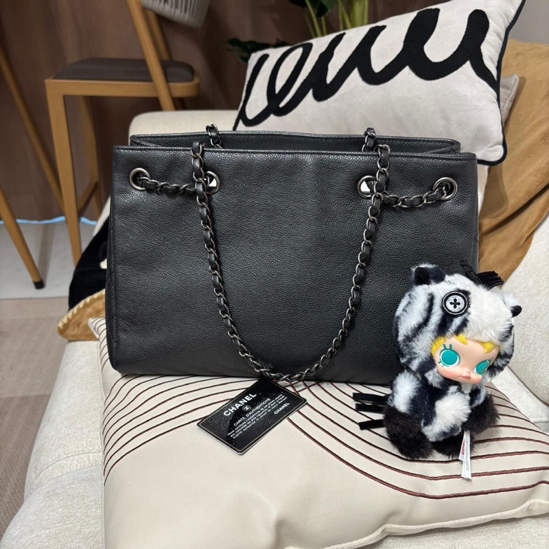 Chanel chain tote bag Caviar Skin grey-4
