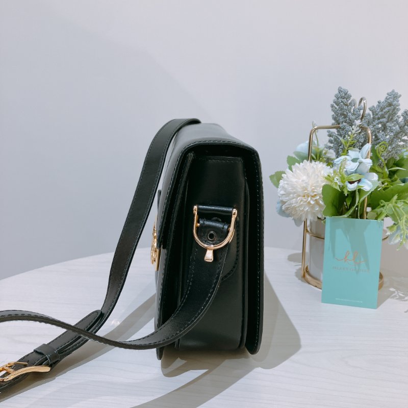 TK2073 賽琳 中古 Celine Vintage Flap Bag 24cm Black X GHW-3